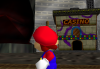 Super Mario mirando hacia la entrada de un casino