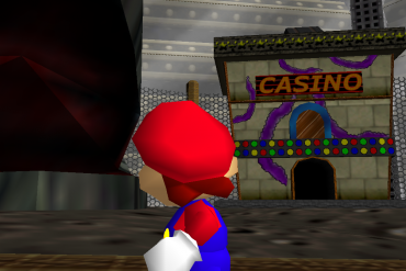 Super Mario mirando hacia la entrada de un casino